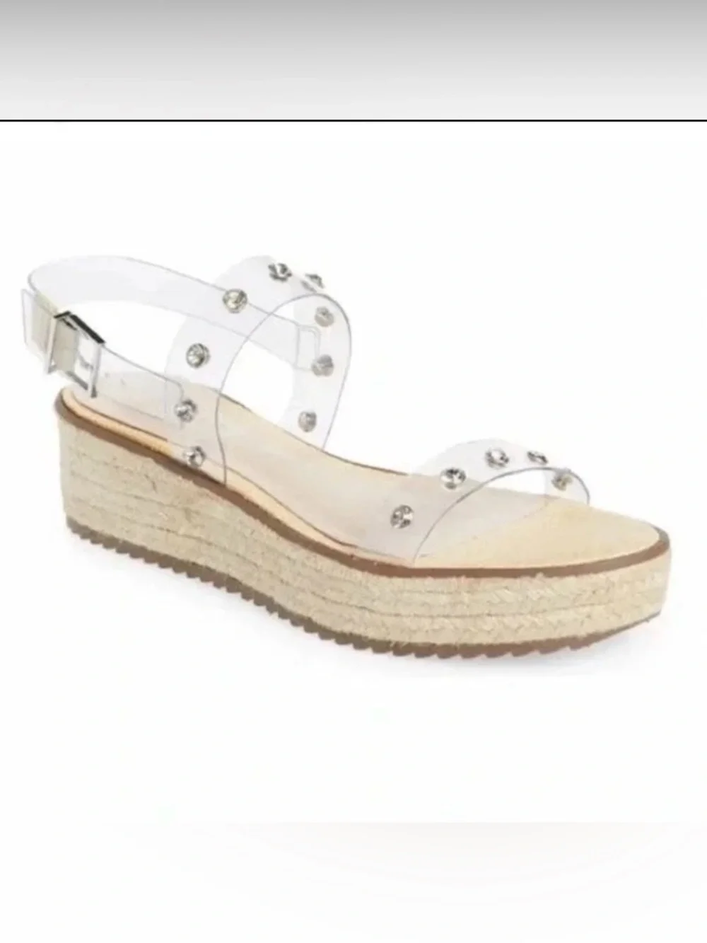 Schutz Clear Rhinestone Studded Espadrille Wedge Sandals 7.5 Boho Chic